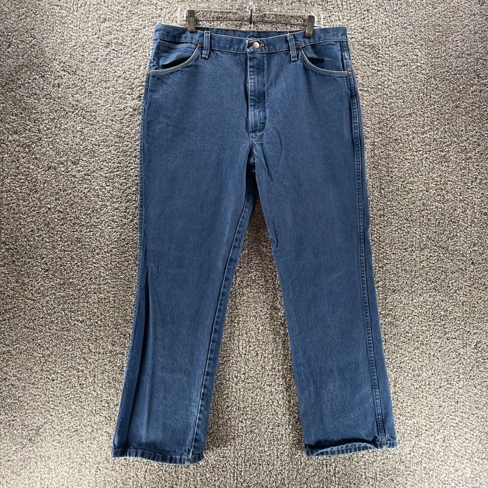 Wrangler Jeans Mens 38x30 Blue Pants Denim Workwear Western Logo 936PWD Cowboy‎